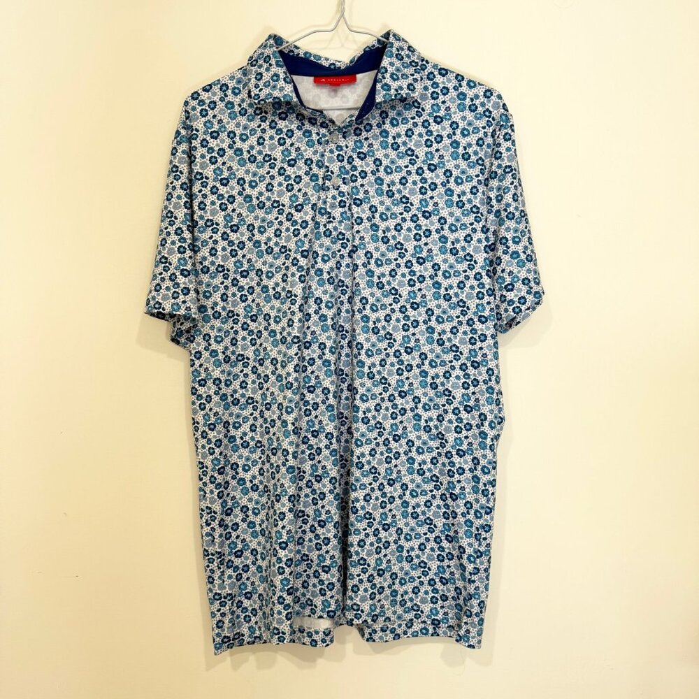 Redvanly Mens Short Sleeve Golf Polo Shirt Floral Blue Size M